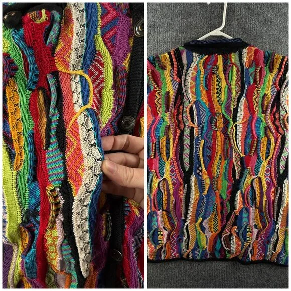 COOGI Australia Women Cardigan Sweater Colorful Knit 3D Large Cotton Pockets